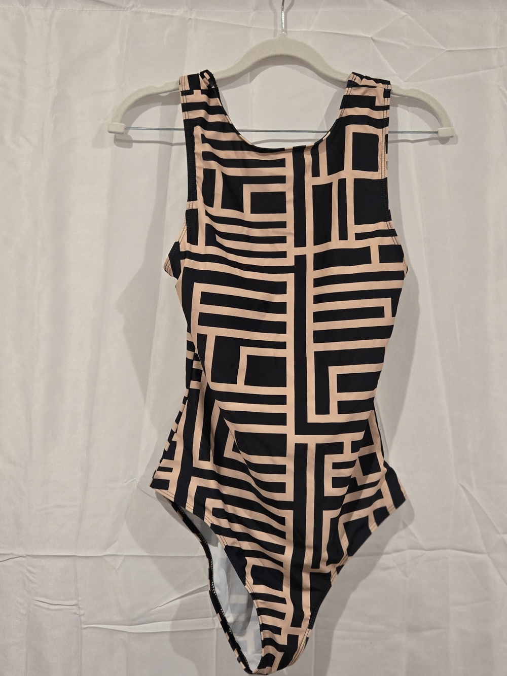 Blush and Black Geometric Print One-Piece Swimsuit
